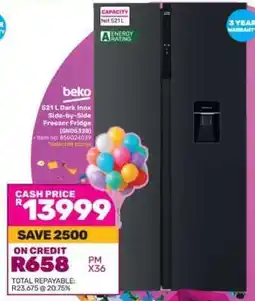 Game beko 521 L Dark Inox Side-by-Side Freezer Fridge (GNO5238) offer