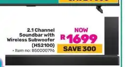 Game 2.1 Channel Soundbar with Wireless Subwoofer (HS2100) offer