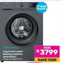 Game Hisense 6 kg Front Loader Washing Machine (WFVC6010T) offer