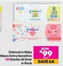 Game Johnson's Baby Wipes Extra Sensitive Or Gentle All Over 6 Pack offer