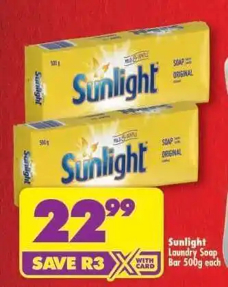 Shoprite Sunlight Laundry Soap Bar-500g Each offer