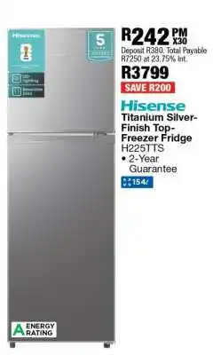 OK Furniture Hisense Titanium Silver-Finish Top-Freezer Fridge H225TTS offer