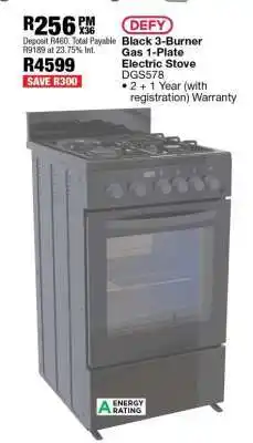 OK Furniture DEFY Black 3-Burner Gas 1-Plate Electric Stove DGS578 offer