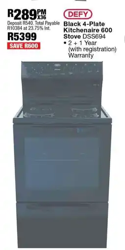 OK Furniture Black 4-Plate Kitchenaire 600 Stove DSS694 offer