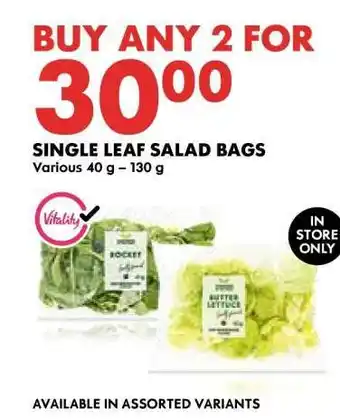 Woolworths SINGLE LEAF SALAD BAGS offer