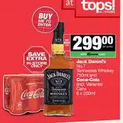 Spar Tops Jack Daniel's No.7 Tennessee Whisky 750ml & Coca Cola Cans 6 x 200ml-For Both offer