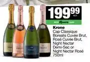 Spar Tops Krone Cap Classique Borealis Cuvee Brut,Rose Cuvee,Night Nectar Demi Sec Or Rose-750ml offer