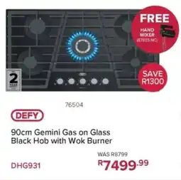 Hirsch's Defy Gemini Gas on Glass Black Hob with Wok Burner offer