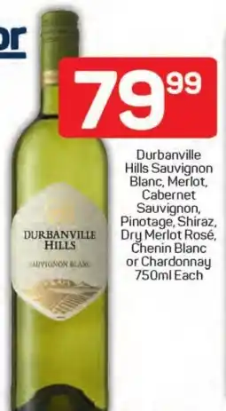 Pick n Pay Durbanville Hills Sauvignon Blanc, Merlot, Cabernet Sauvignon, Pinotage, Shiraz, Dry Merlot Rosé, Chenin Blanc or Chardonnay offer