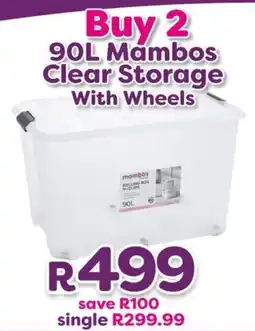 Mambo's Plastics Warehouse Mambos Clear Storage With Wheels offer