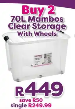 Mambo's Plastics Warehouse Mambos Clear Storage With Wheels offer