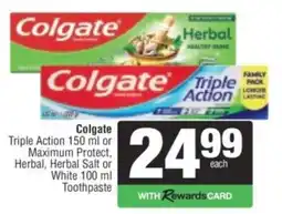 Spar Colgate Triple Action or Maximum Protect, Herbal, Herbal Salt or White Toothpaste offer