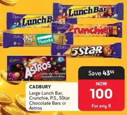 Makro Cadbury Large Lunch Bar, Crunchie, P.S., 5Star Chocolate Bars or Astros offer