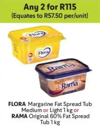 Makro Flora Margarine Fat Spread Tub Medium or Light or Rama Original 60% Fat Spread Tub offer