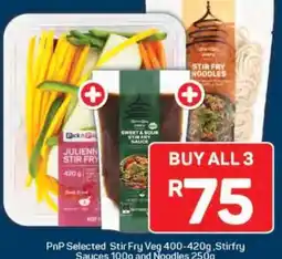 Pick n Pay PnP Selected Stir Fry Veg 400-420g, Stirfry Sauces 100g and Noodles 250g offer
