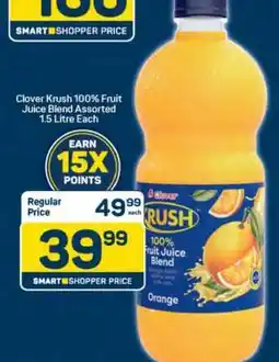 Pick n Pay Clover Krush 100% Fruit Juice Blend Assorted 1.5 LItre Each offer