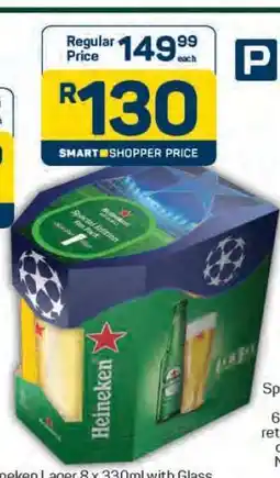 Pick n Pay Heineken Lager 8 x 330ml with Glass offer