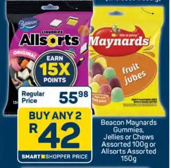 Pick n Pay Beacon Maynards Gummies, Jellies or Chews Assorted 100g or Allsorts Assorted 150g offer