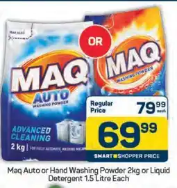 Pick n Pay Maq Auto or Hand Washing Powder 2kg or Liquid Detergent 1.5 Litre Each offer
