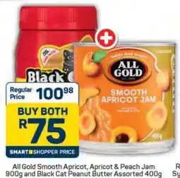 Pick n Pay All Gold Smooth Apricot, Apricot & Peach Jam 900g and Black Cat Peanut Butter Assorted 400g offer