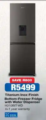 OK Furniture Titanium Inox-Finish Bottom-Freezer Fridge with Water Dispenser offer