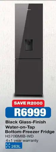 OK Furniture Black Glass-Finish Water-on-Tap Bottom-Freezer Fridge offer