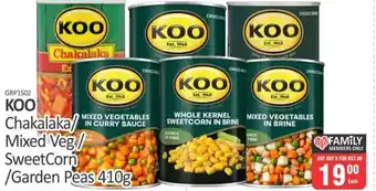 KitKat Cash and Carry KOO Chakalaka/Mixed Veg/SweetCorn/Garden Peas 410g offer