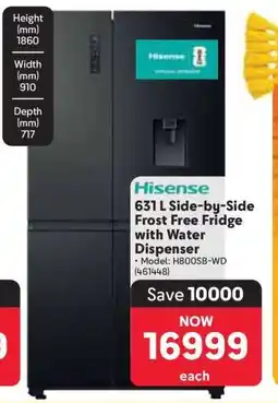 Makro Hisense 631 L Side-by-Side Frost-Free Fridge with Water Dispenser offer
