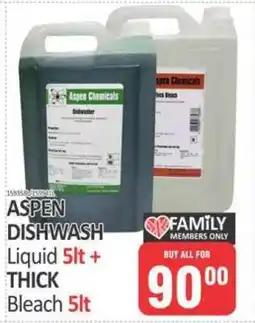 KitKat Cash and Carry ASPEN DISHWASH Liquid 5lt + THICK BLEACH 5lt offer