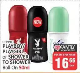 KitKat Cash and Carry PLAYBOY/PLAYGIRL or SHOWER TO SHOWER Roll On 50ml offer