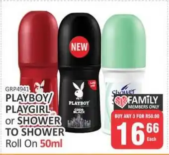 KitKat Cash and Carry PLAYBOY/PLAYGIRL or SHOWER TO SHOWER Roll On 50ml offer