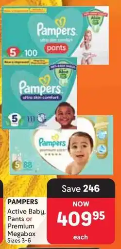 Makro PAMPERS Active Baby, Pants or Premium Megabox Sizes 3-6 offer