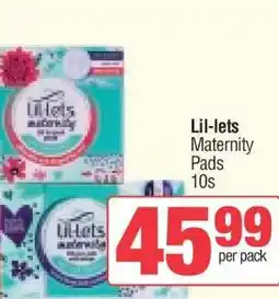 Spar Lil-lets Maternity Pads 10s offer