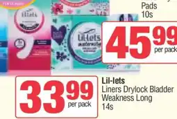 Spar Lil-lets Liners Drylock Bladder Weakness Long 14s offer