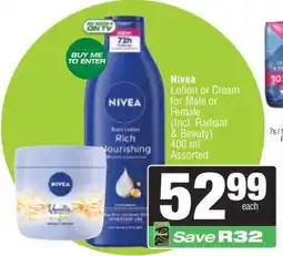 Spar Nivea Lotion or Cream offer