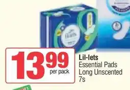 Spar Lil-lets Essential Pads Long Unscented 7s offer