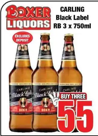Boxer CARLING Black Label RB 3 x 750ml offer
