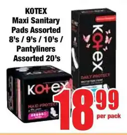 Boxer KOTEX Maxi Sanitary Pads Assorted 8's / 9's / 10's / Pantyliners Assorted 20's offer