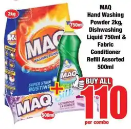 Boxer MAQ Hand Washing Powder 2kg, Dishwashing Liquid 750ml & Fabric Conditioner Refill Assorted 500ml offer