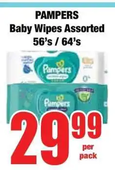 Boxer PAMPERS Baby Wipes Assorted 56's / 64's offer