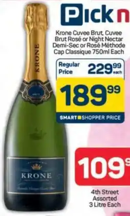 Pick n Pay Hypermarket Krone Cuvee Brut, Cuvee Brut Rosé or Night Nectar Demi-Sec or Rosé Méthode Cap Classique offer