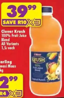 Shoprite Clover Krush 100% Fruit Juice Blend All Variants offer