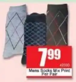 A5 Cash & Carry Mens Socks Mix Print Per Pair offer