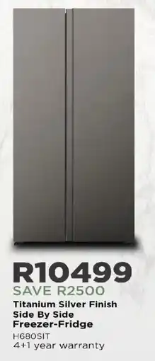 House & Home Hisense Titanium Silver Finish Side By Side Freezer-Fridge offer