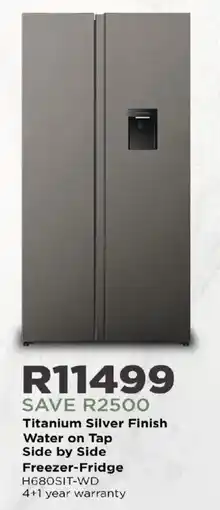 House & Home Hisense Titanium Silver Finish Water on Tap Side by Side Freezer-Fridge offer