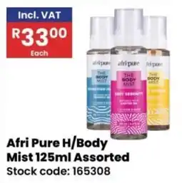 Africa Cash and Carry Afri Pure H/Body Mist Assorted offer