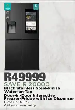 House & Home Hisense Black Stainless Steel-Finish Water-on-Tap Door-in-Door Interactive Freezer-Fridge with Ice Dispenser offer