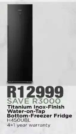 House & Home Hisense Titanium Inox-Finish Water-on-Tap Bottom-Freezer Fridge offer