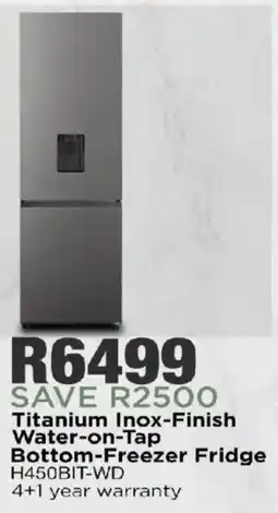 House & Home Hisense Titanium Inox-Finish Water-on-Tap Bottom-Freezer Fridge offer