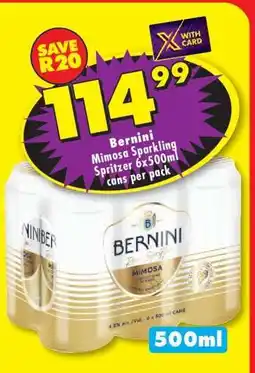 Shoprite Bernini Mimosa Sparkling Spritzer 6x500ml cans per pack offer
